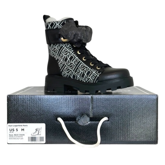 Karl Lagerfeld Women's Black Maxi Chain Lug Sole Combat Boots Size 5M - Picture 7 of 12